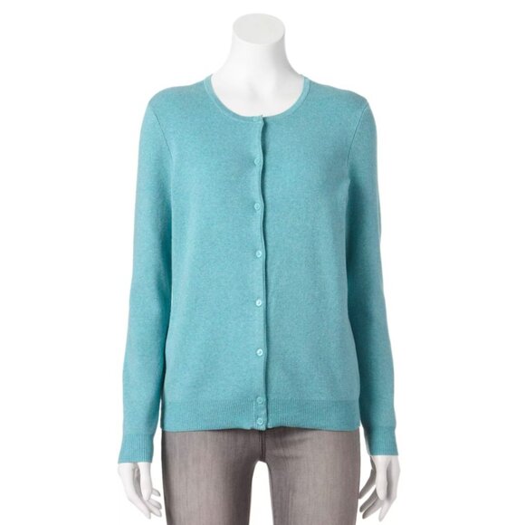 croft & barrow Sweaters - Women's Croft and Barrow Dark Mint Heather Essential Cardigan Sweater (Size Lg)